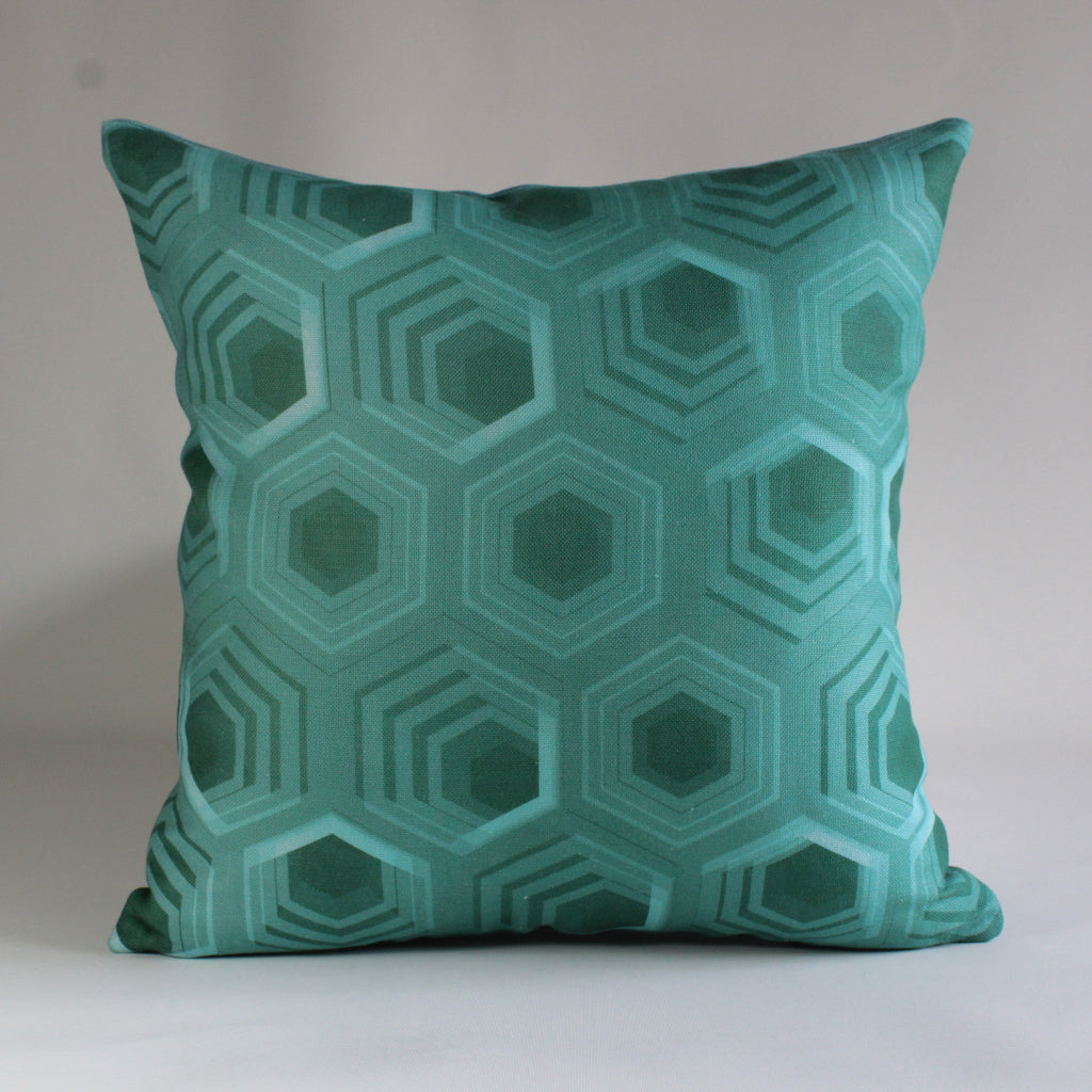 FUNDA COJIN HEXAGONOS AZUL 35x35 FRONTAL