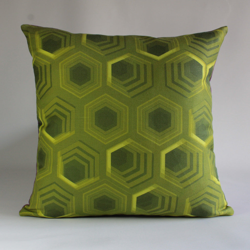 FUNDA COJIN HEXAGONOS VERDE 35x35 FRONTAL